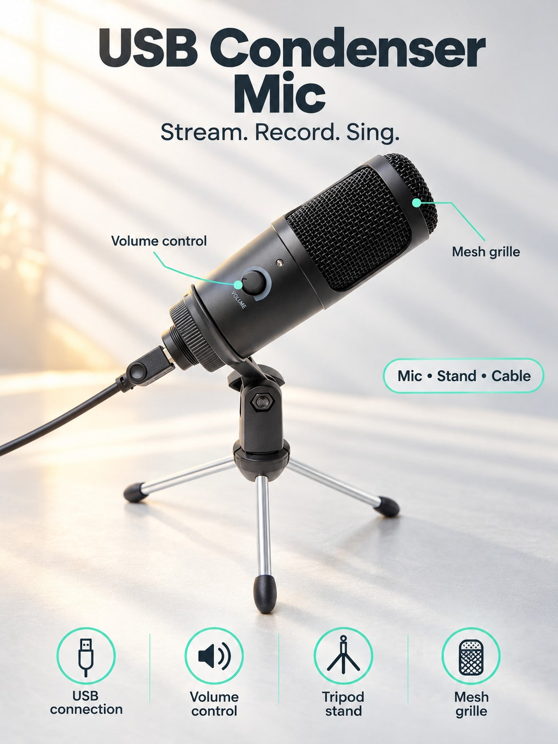 USB Condenser Mic for Streaming, Recording and Karaoke