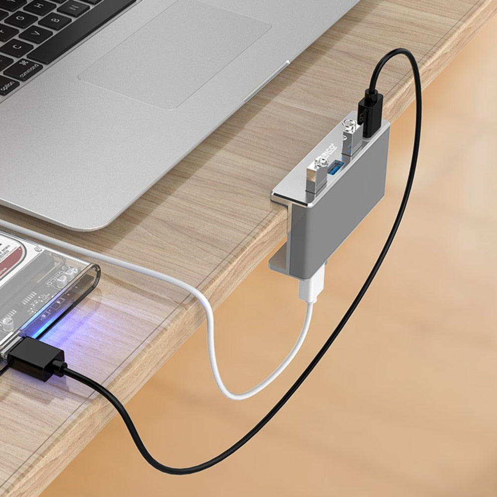 Aluminum USB 3.0 Hub with 4 Ports and Clip Mount for Desks