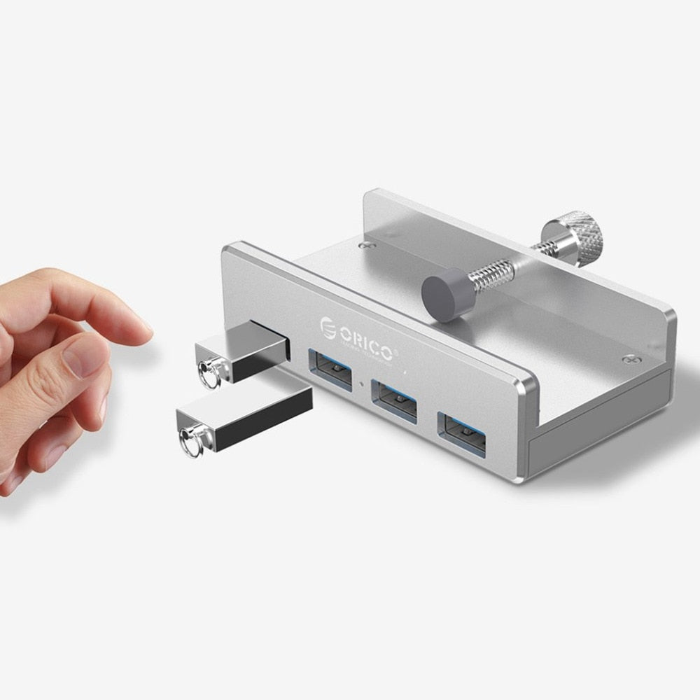 Aluminum USB 3.0 Hub with 4 Ports and Clip Mount for Desks