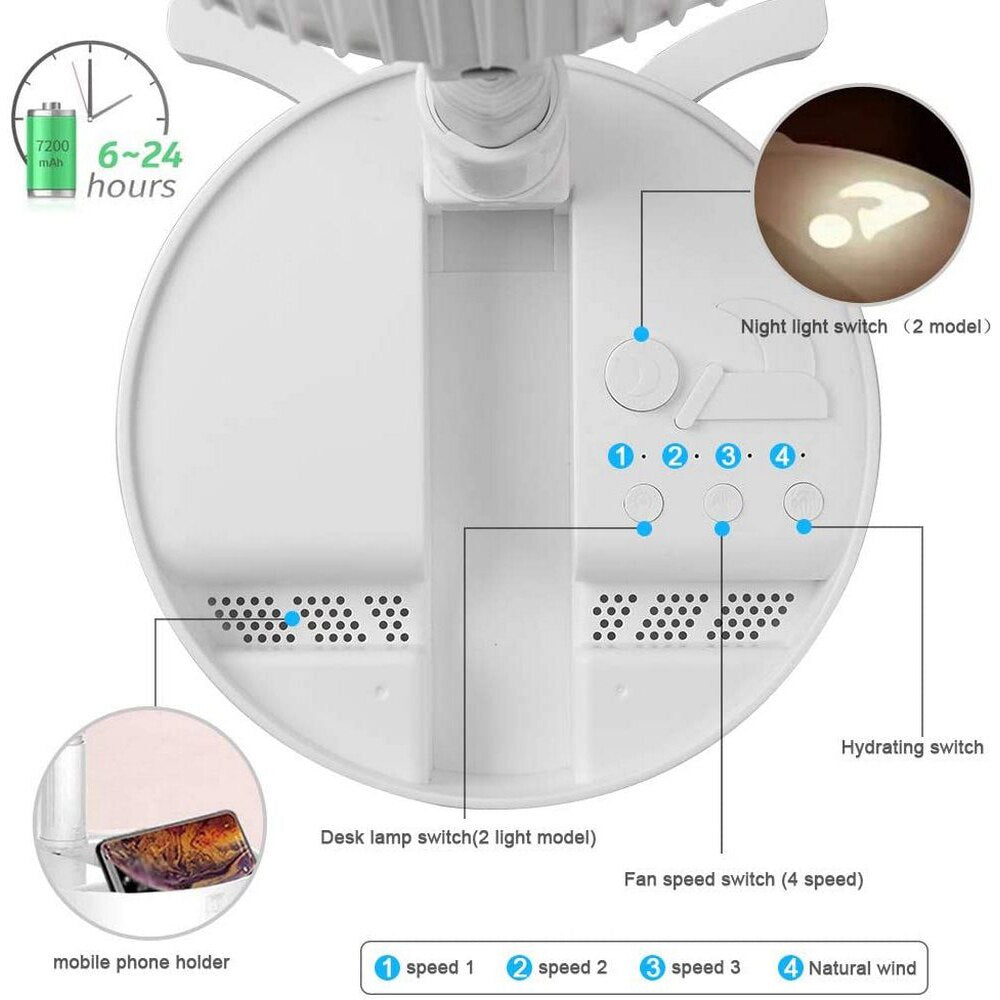 Portable USB Fan 7200mAh Rechargeable Folding Fan