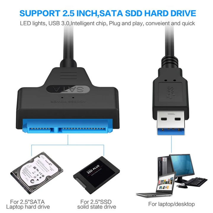 USB 3.0 SATA Adapter Cable for 2.5-Inch SSD & HDD Drives