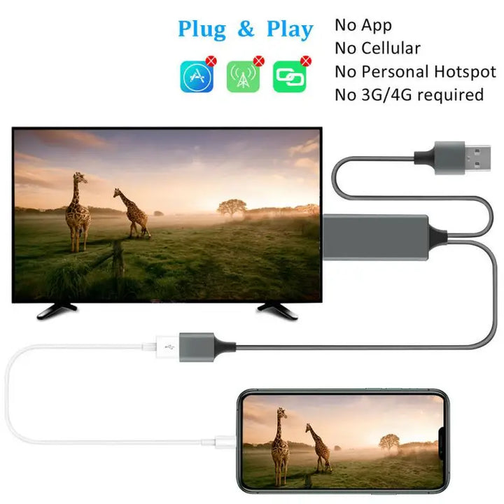 Phone to TV HDMI Cable, Plug and Play Screen Mirroring