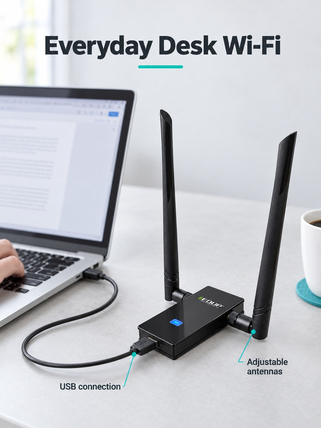 USB WiFi Adapter AC1200 Dual-Band with High-Gain Antennas