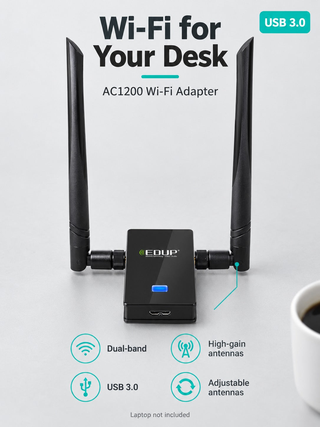 USB WiFi Adapter AC1200 Dual-Band with High-Gain Antennas