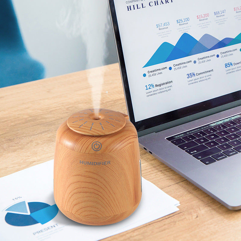 Wood Grain USB Desk Humidifier with LED Night Light