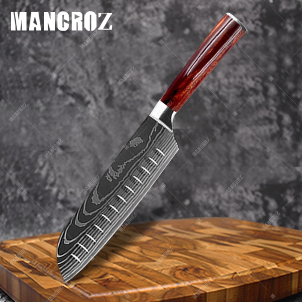 Damascus Pattern Kitchen Knife Set, 11 Piece Chef Knives