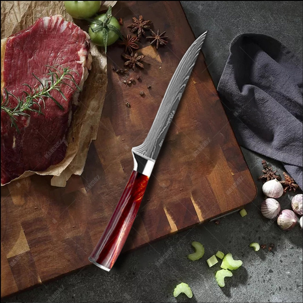 Damascus Pattern Kitchen Knife Set, 11 Piece Chef Knives