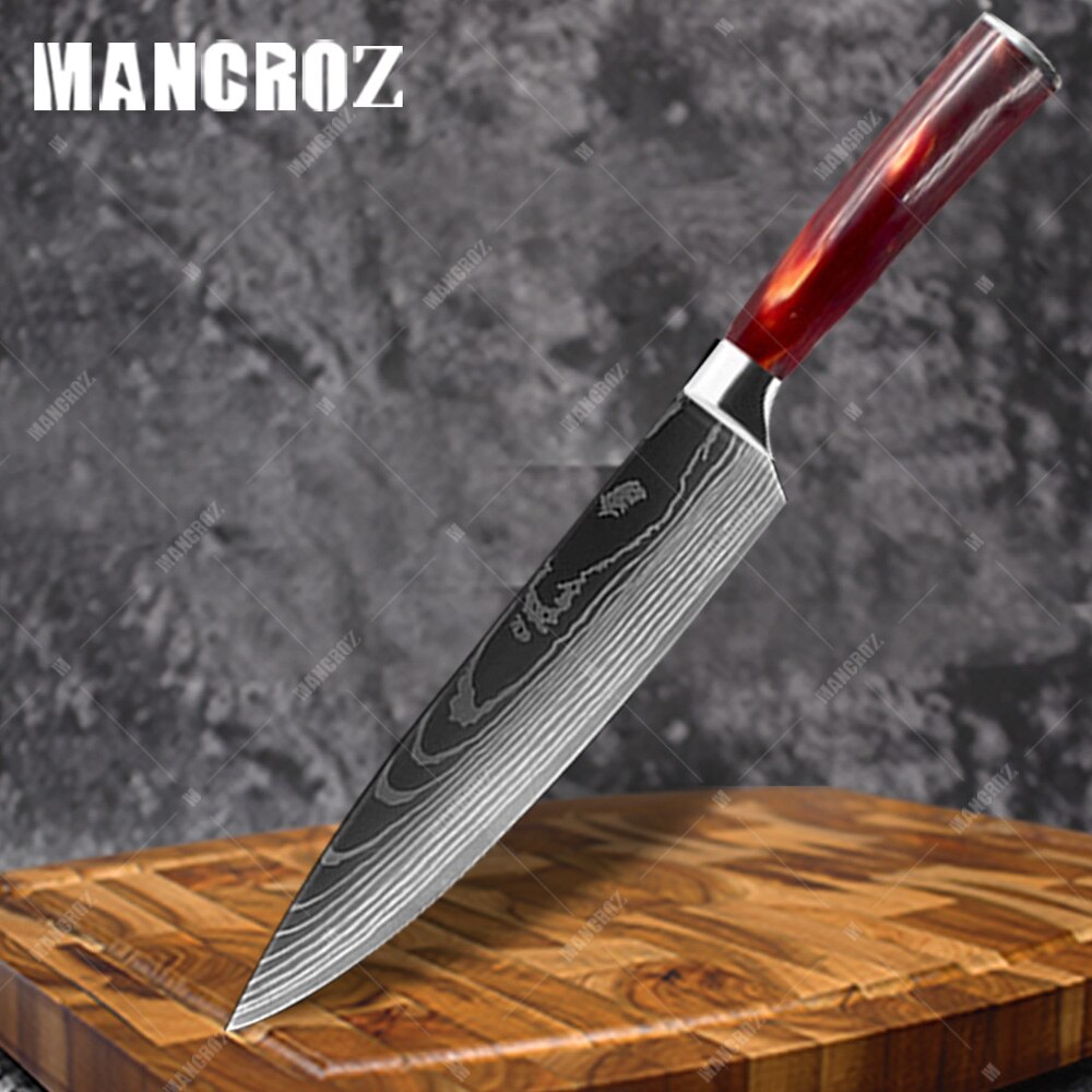 Damascus Pattern Kitchen Knife Set, 11 Piece Chef Knives