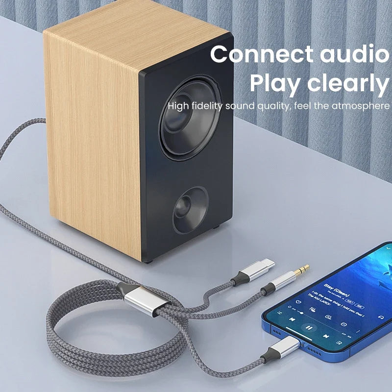 3-in-1 Aux Audio Cable for iPhone, Type-C & Android