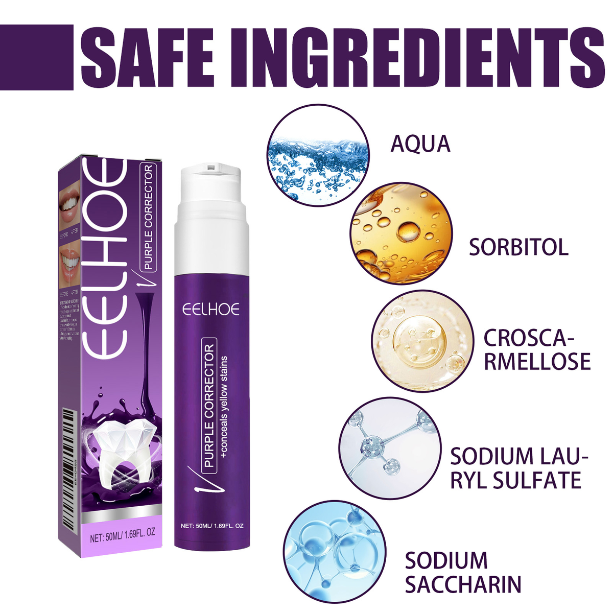 Purple Toothpaste for Brighter-Looking Teeth, 50ml Bottle