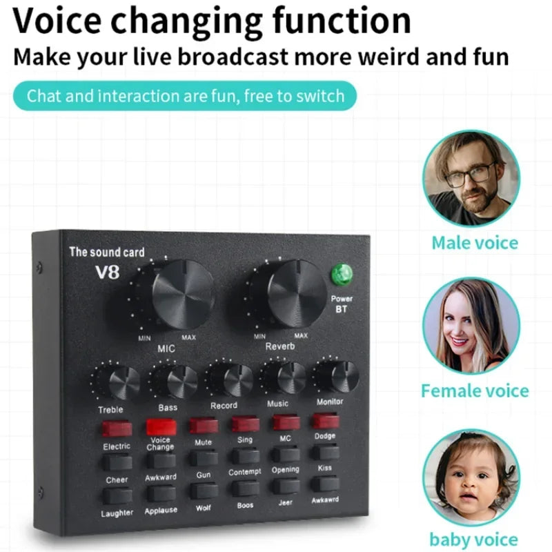 USB Sound Card Voice Changer Mic Kit for Streaming