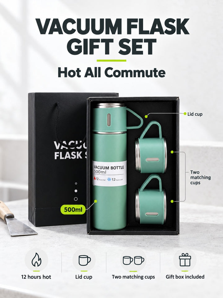 Vacuum Flask Gift Set 500ml, Keeps Drinks Hot 12 Hours