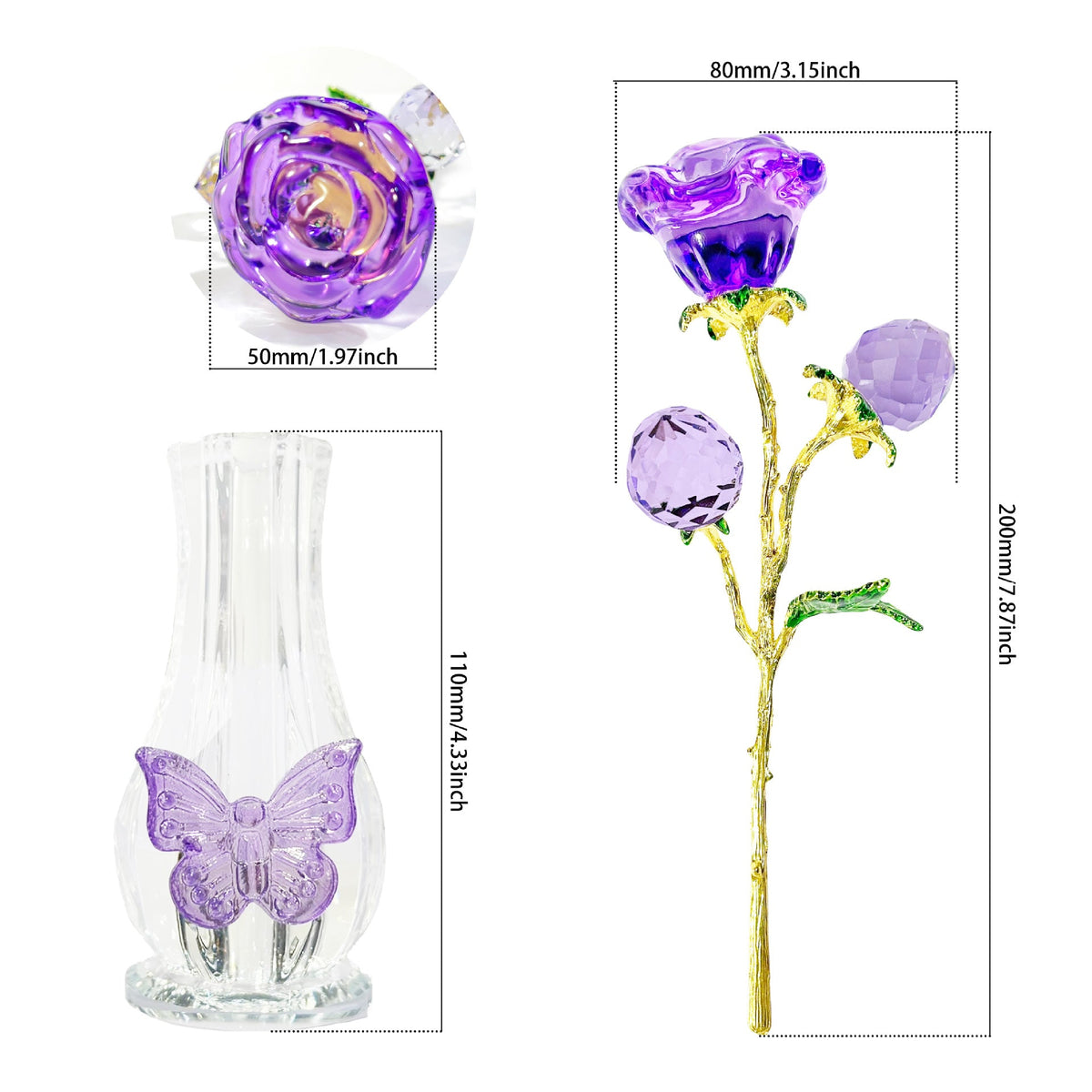 Crystal Rose Glass Vase Romantic Tabletop Decoration