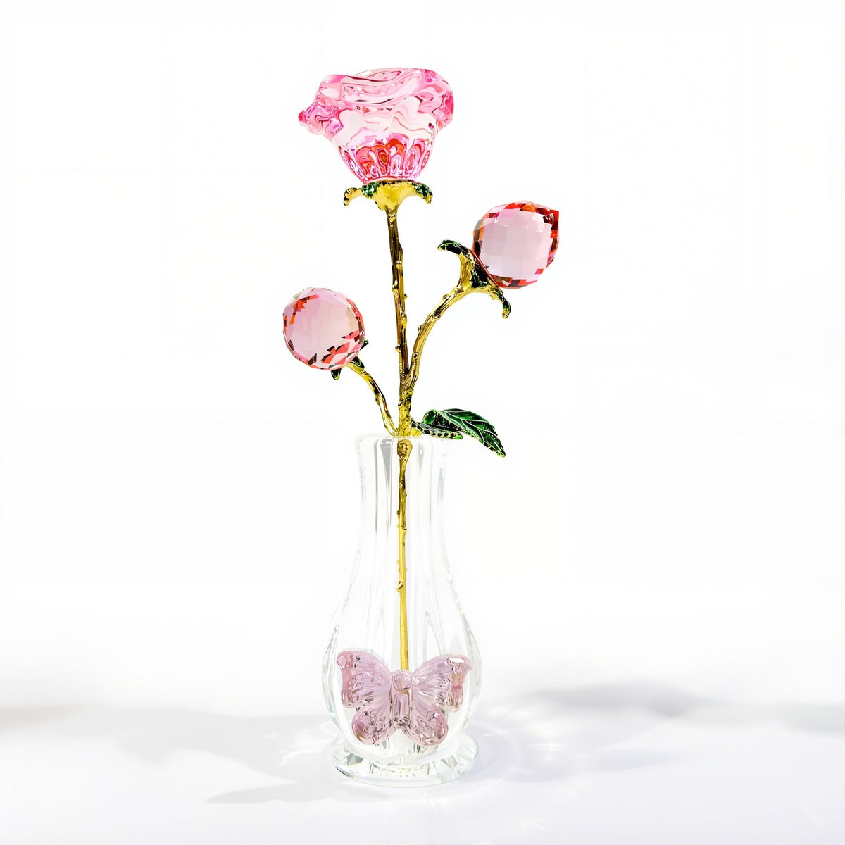 Crystal Rose Glass Vase Romantic Tabletop Decoration