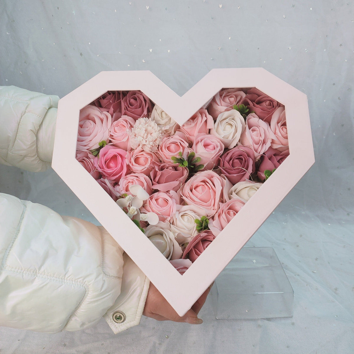 Heart-Shaped Floral Gift Box With Romantic Clear Window