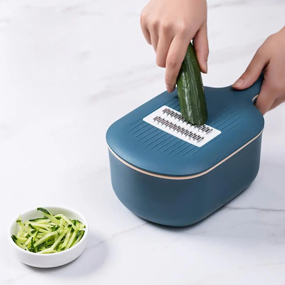Manual Vegetable Slicer with 4 Blades and Drain Basket