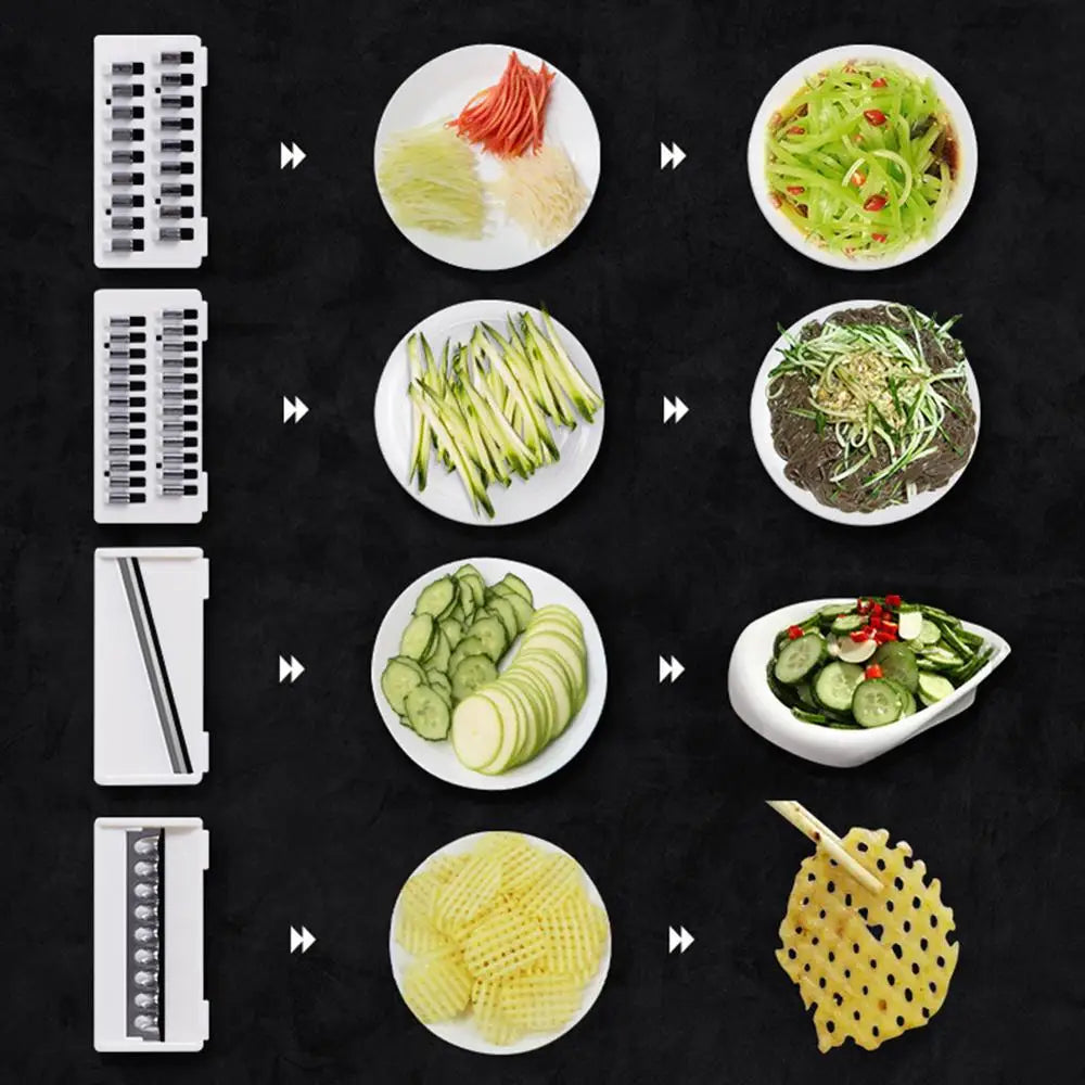 Manual Vegetable Slicer with 4 Blades and Drain Basket