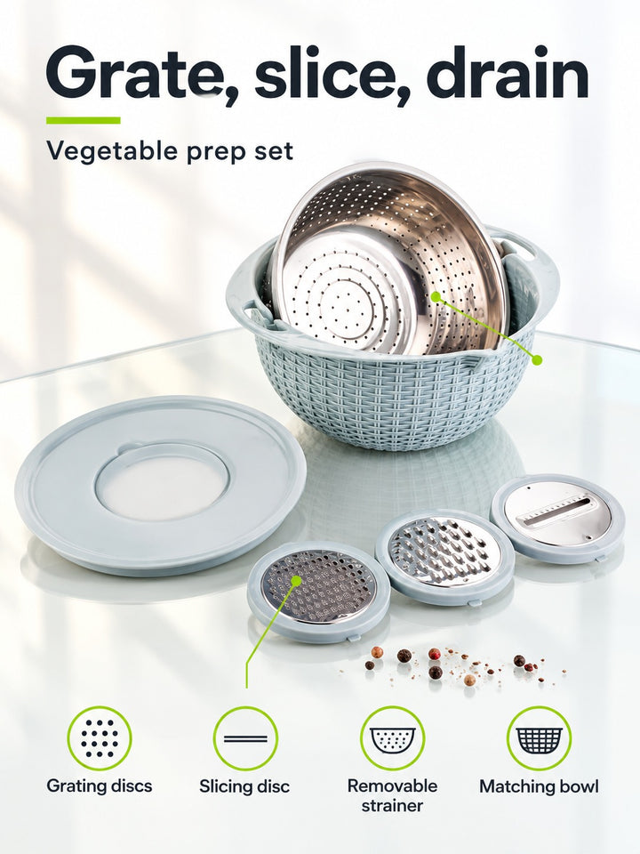 Vegetable Grater and Strainer Set, 3-Piece Stainless Steel