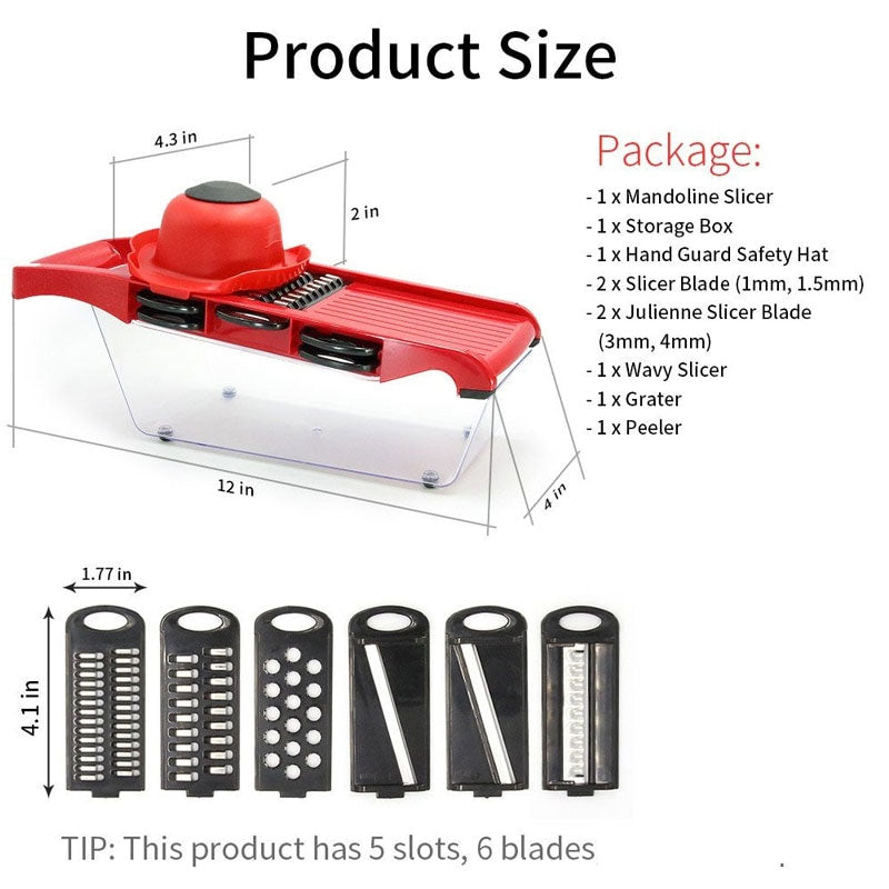 Vegetable Mandoline Slicer with 6 Blades and Storage Box