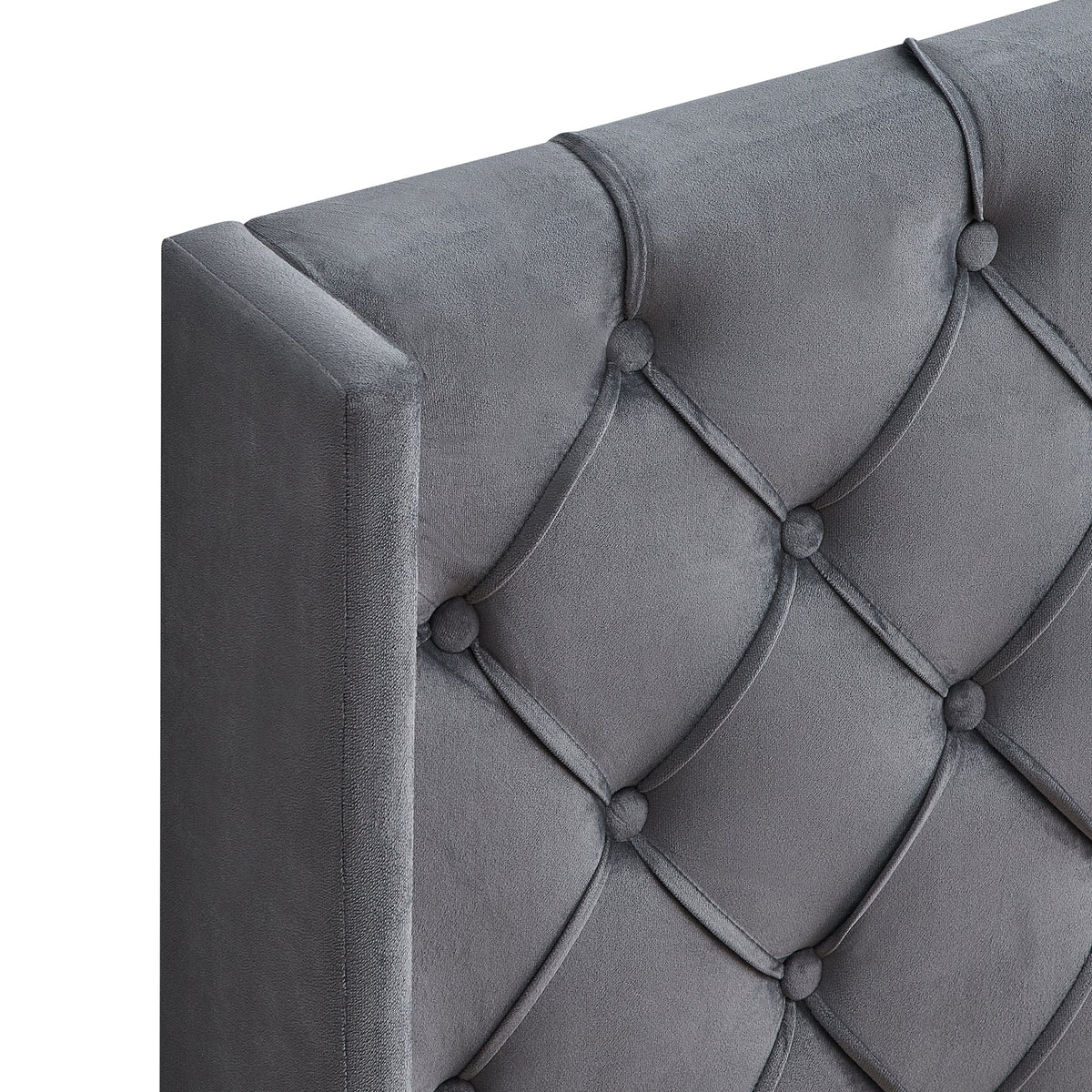 Tufted Velvet Queen Bed Frame with Wingback Headboard