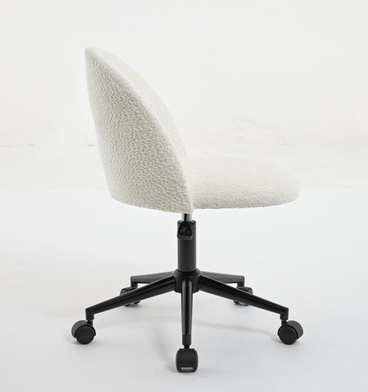 Boucle Mid-Back Office Chair with Wheels, Ivory