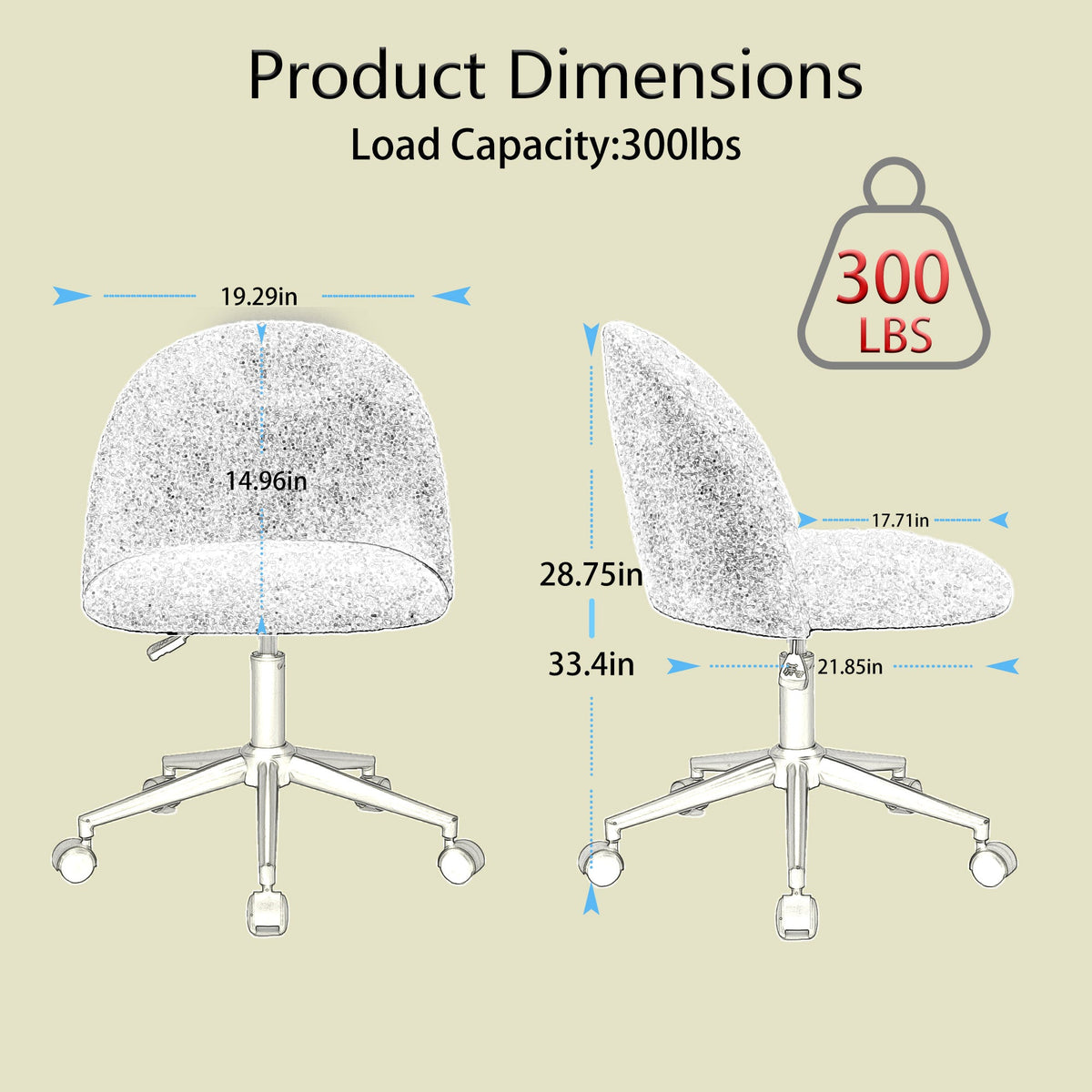 Boucle Mid-Back Office Chair with Wheels, Ivory