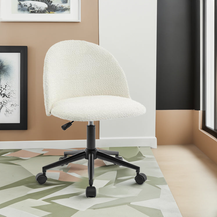 Boucle Mid-Back Office Chair with Wheels, Ivory