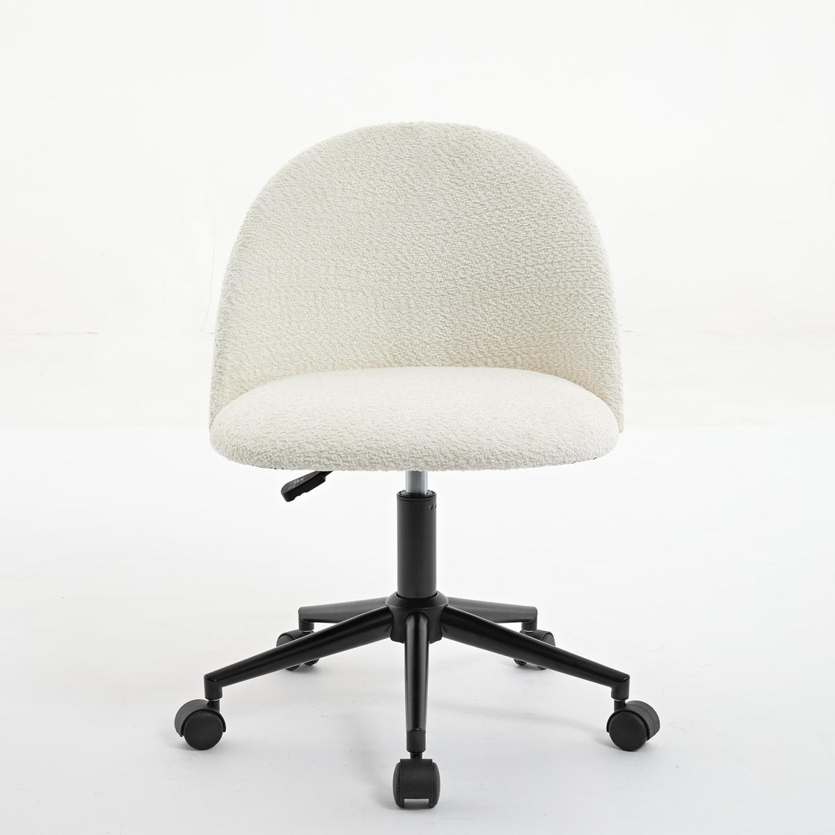 Boucle Mid-Back Office Chair with Wheels, Ivory