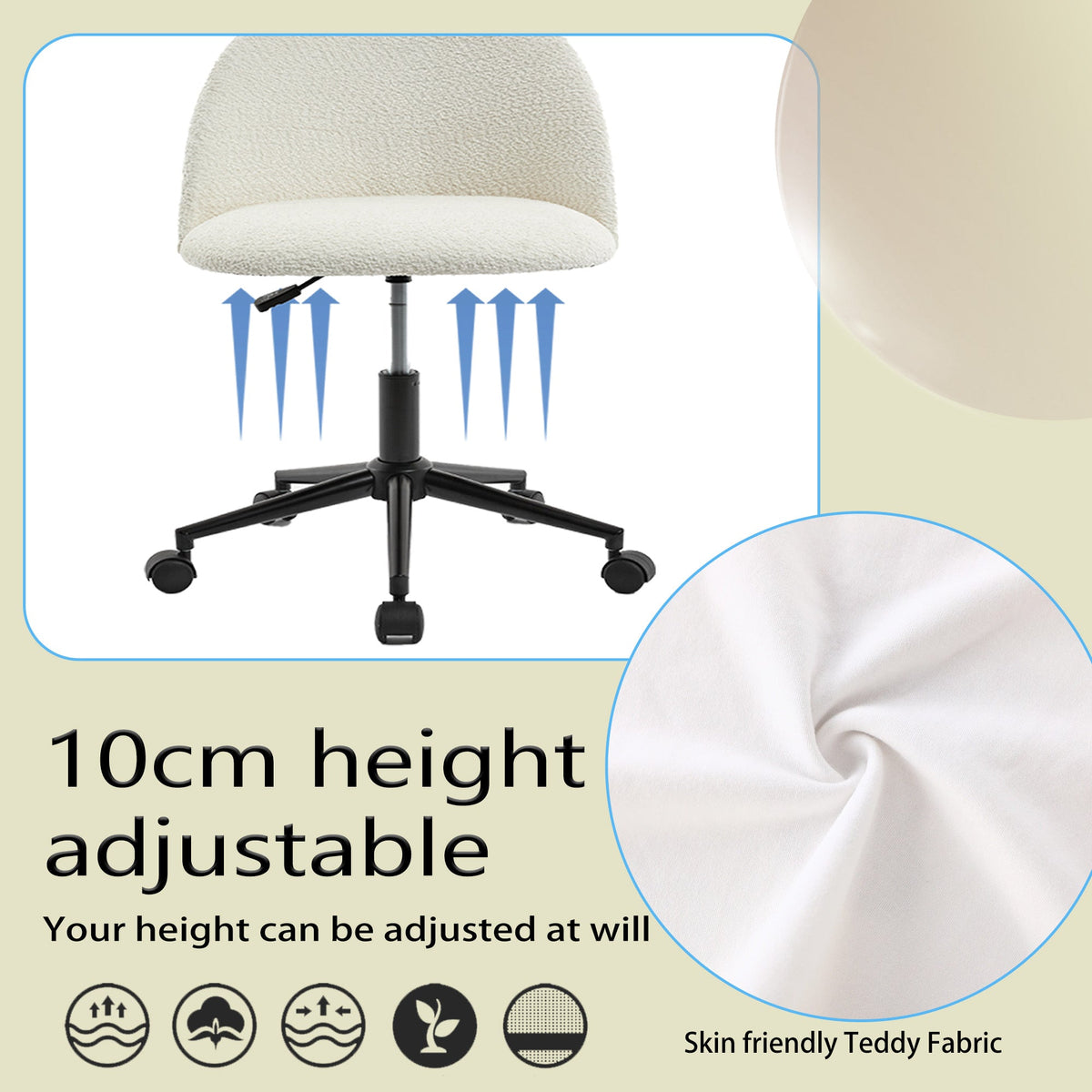 Velvet Office Chair with Gas Lift and Silent Wheels