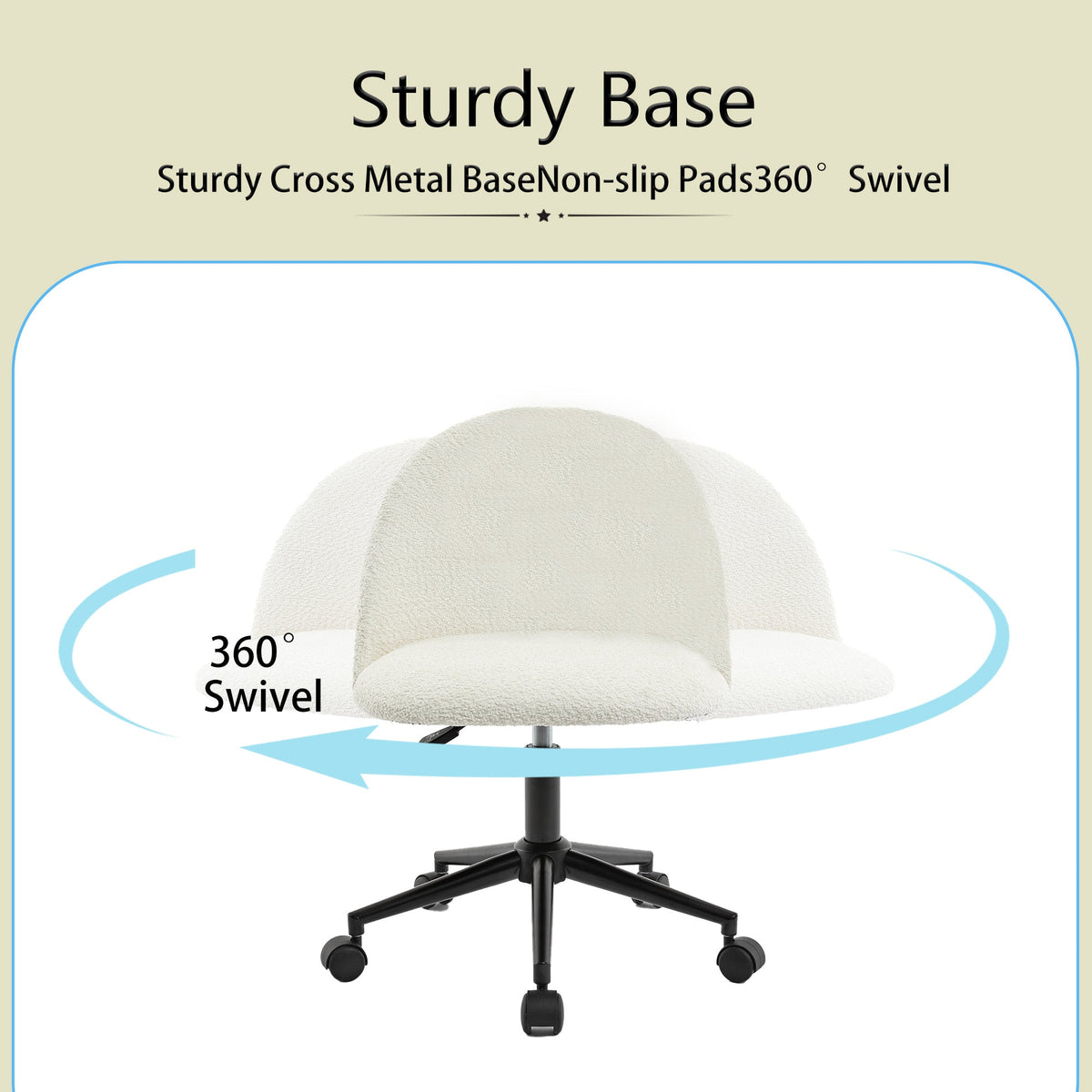 Boucle Mid-Back Office Chair with Wheels, Ivory