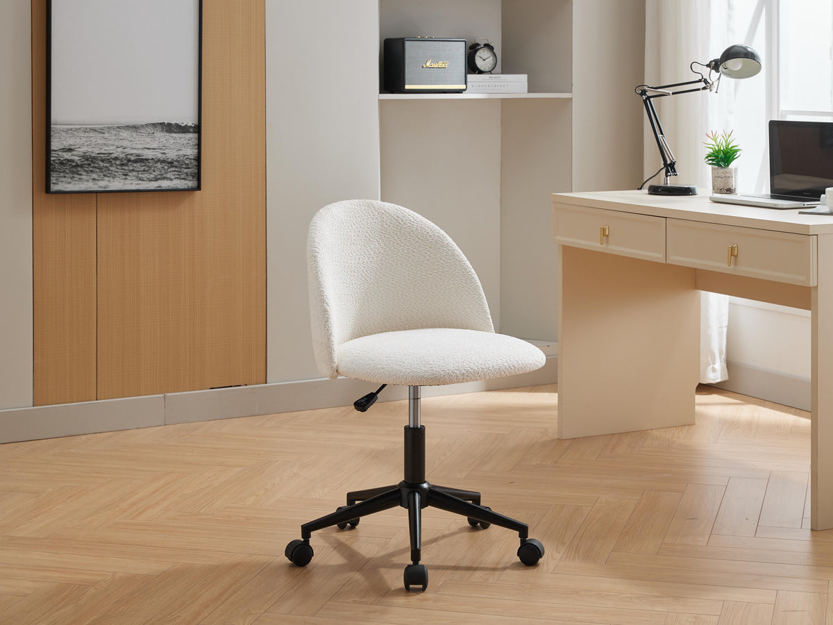 Boucle Mid-Back Office Chair with Wheels, Ivory