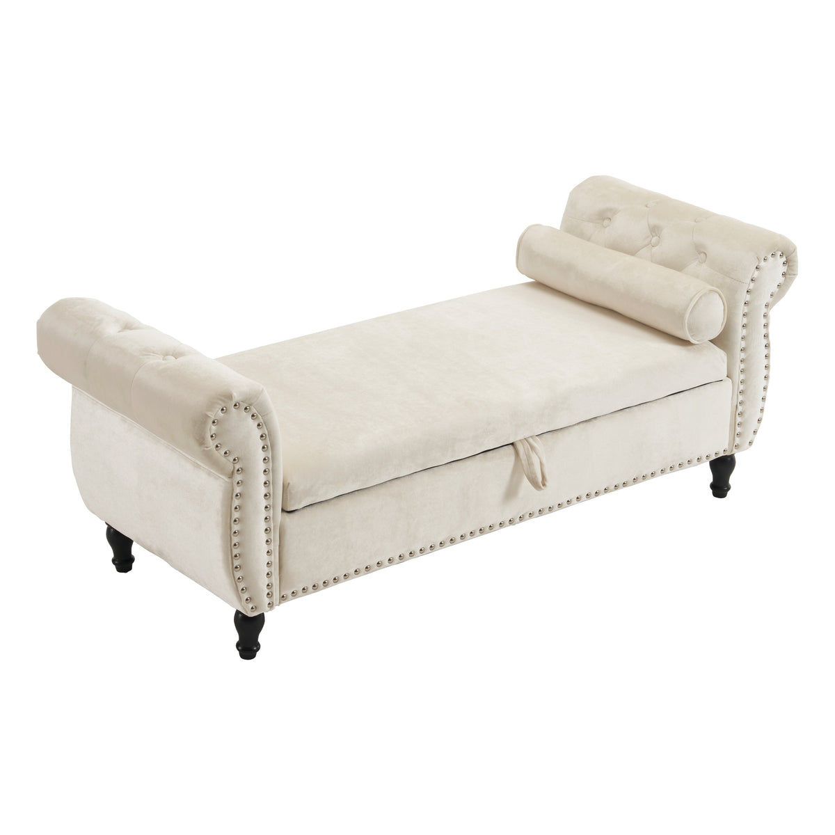 Velvet Storage Ottoman Bench with Pillow for Bedroom