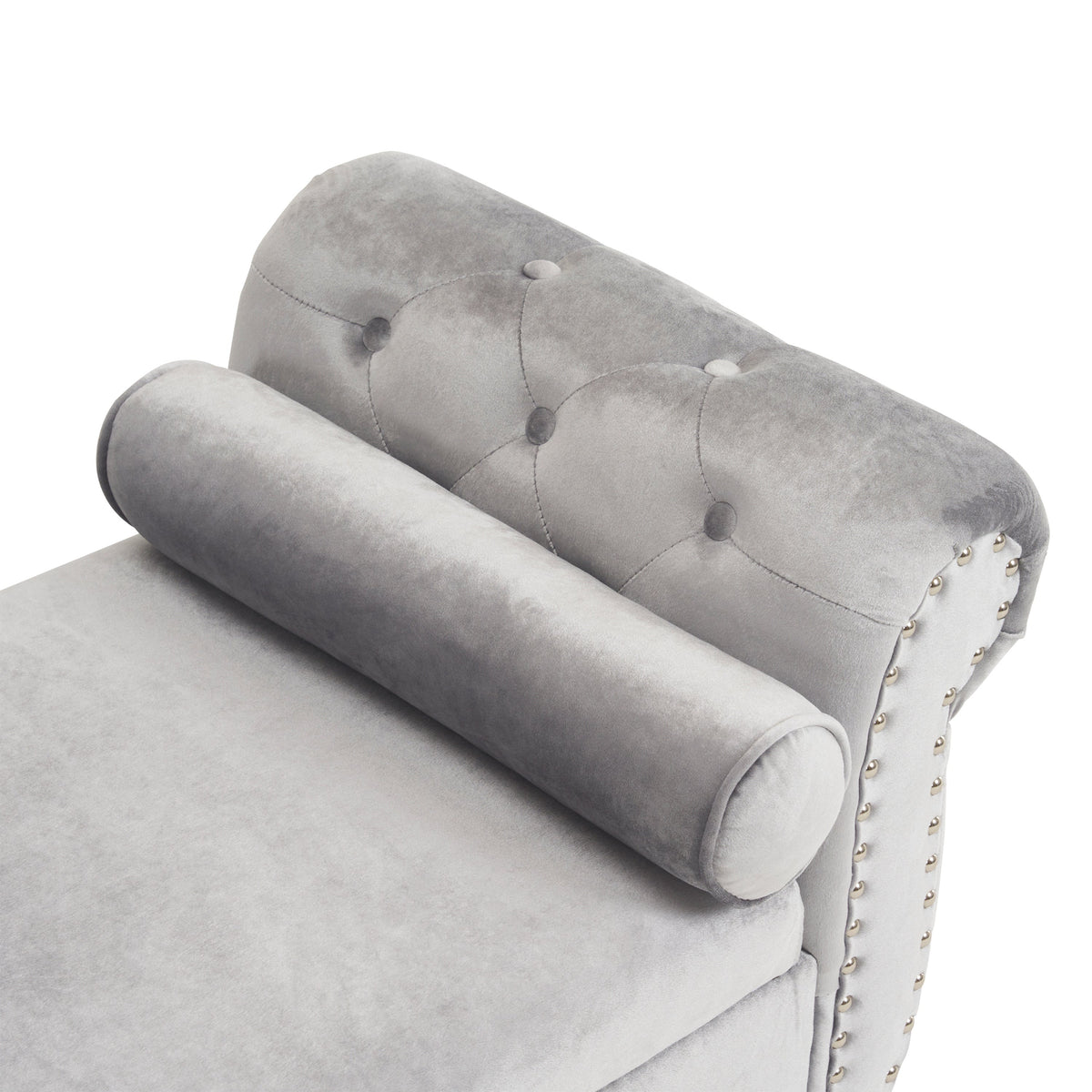 Grey Velvet Storage Bench with Pillow for Bedroom