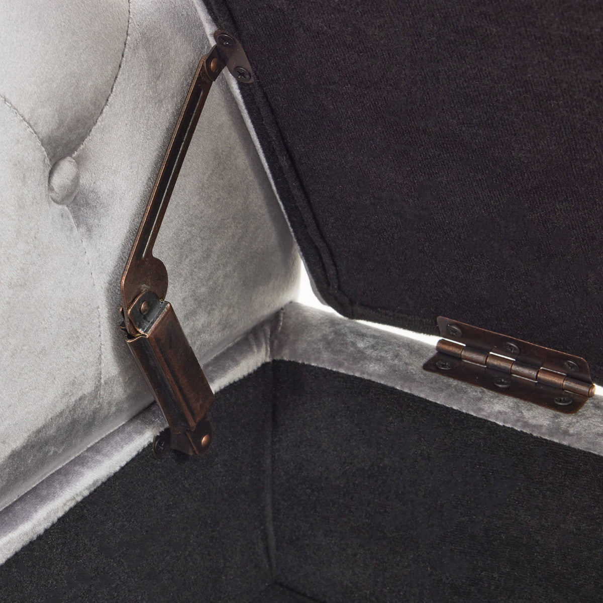 Grey Velvet Storage Bench with Pillow for Bedroom