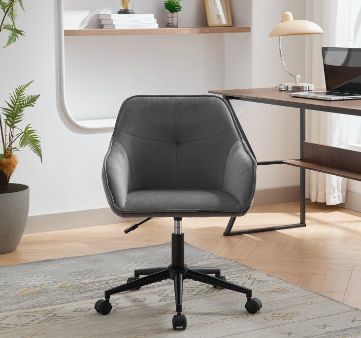 Quilted Velvet Desk Chair with Gas Lift and Silent Wheels
