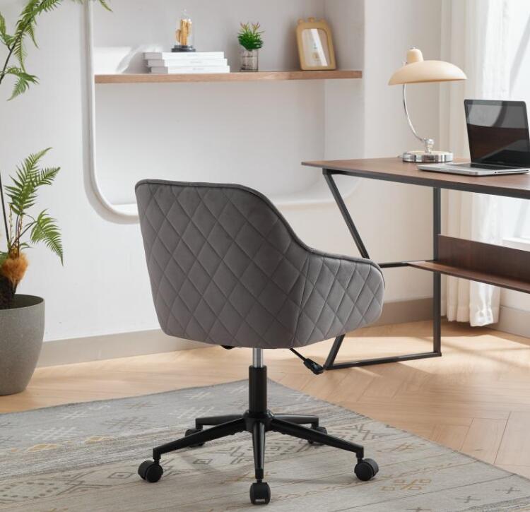 Quilted Velvet Desk Chair with Gas Lift and Silent Wheels