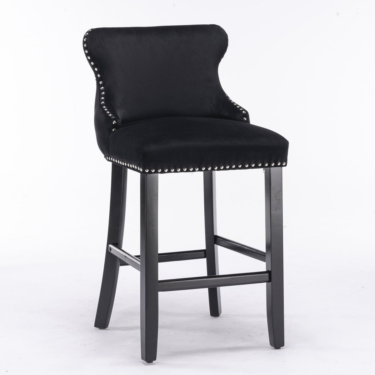Black Velvet Wing Back Bar Stool with Tufted Buttons