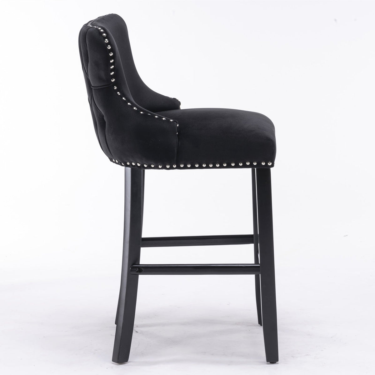 Black Velvet Wing Back Bar Stool with Tufted Buttons