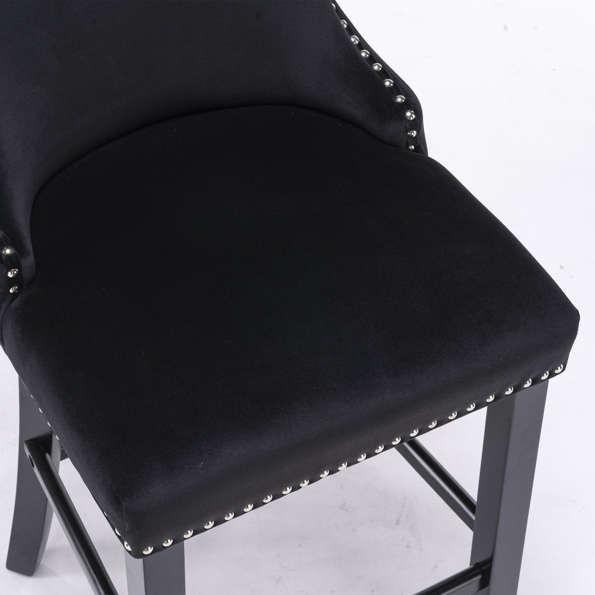Black Velvet Wing Back Bar Stool with Tufted Buttons