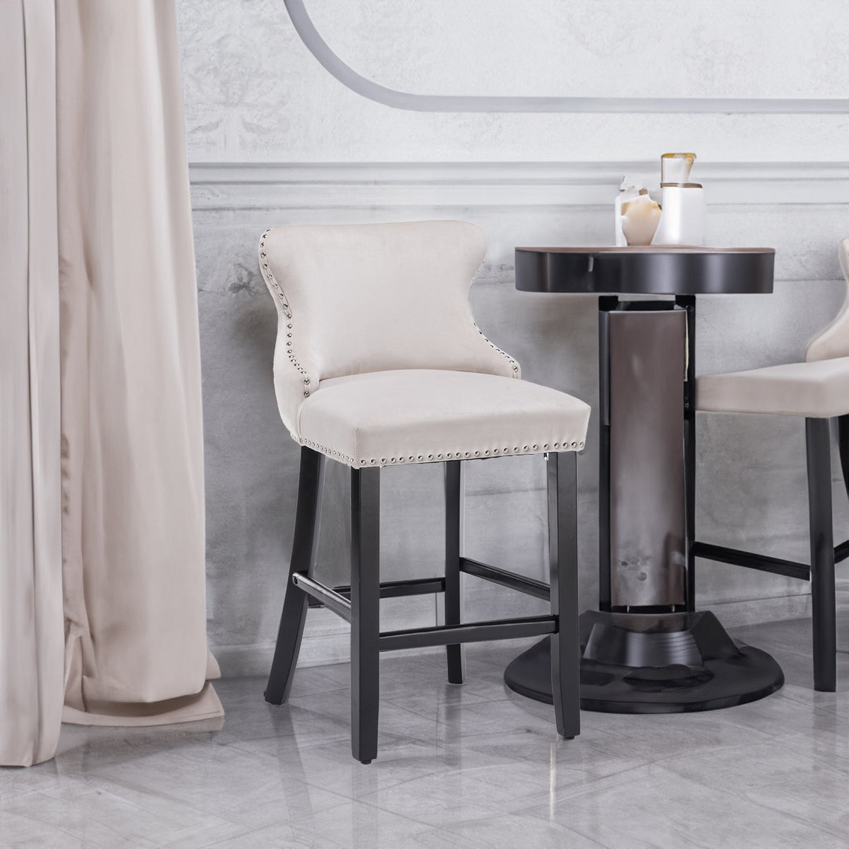 Velvet Wing Back Bar Stools Set of 2 with Nailhead Trim