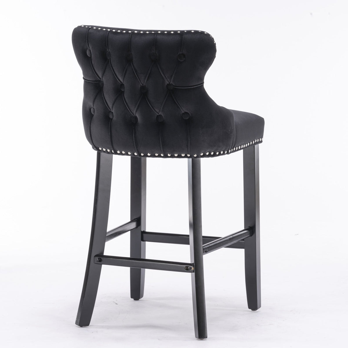 Black Velvet Wing Back Bar Stool with Tufted Buttons