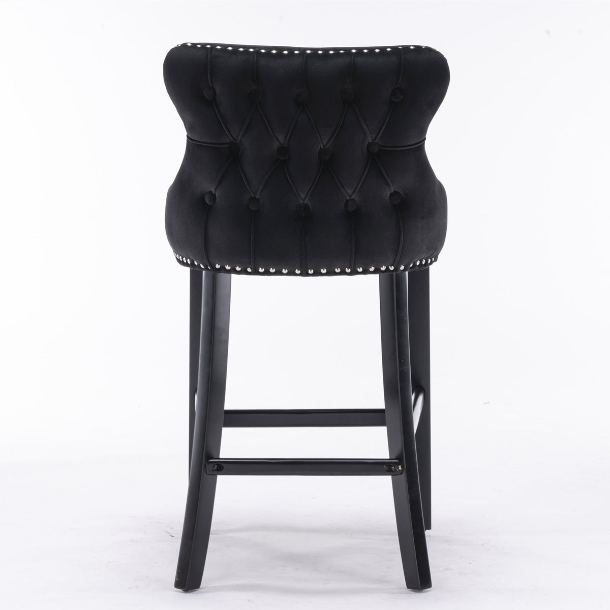 Black Velvet Wing Back Bar Stool with Tufted Buttons