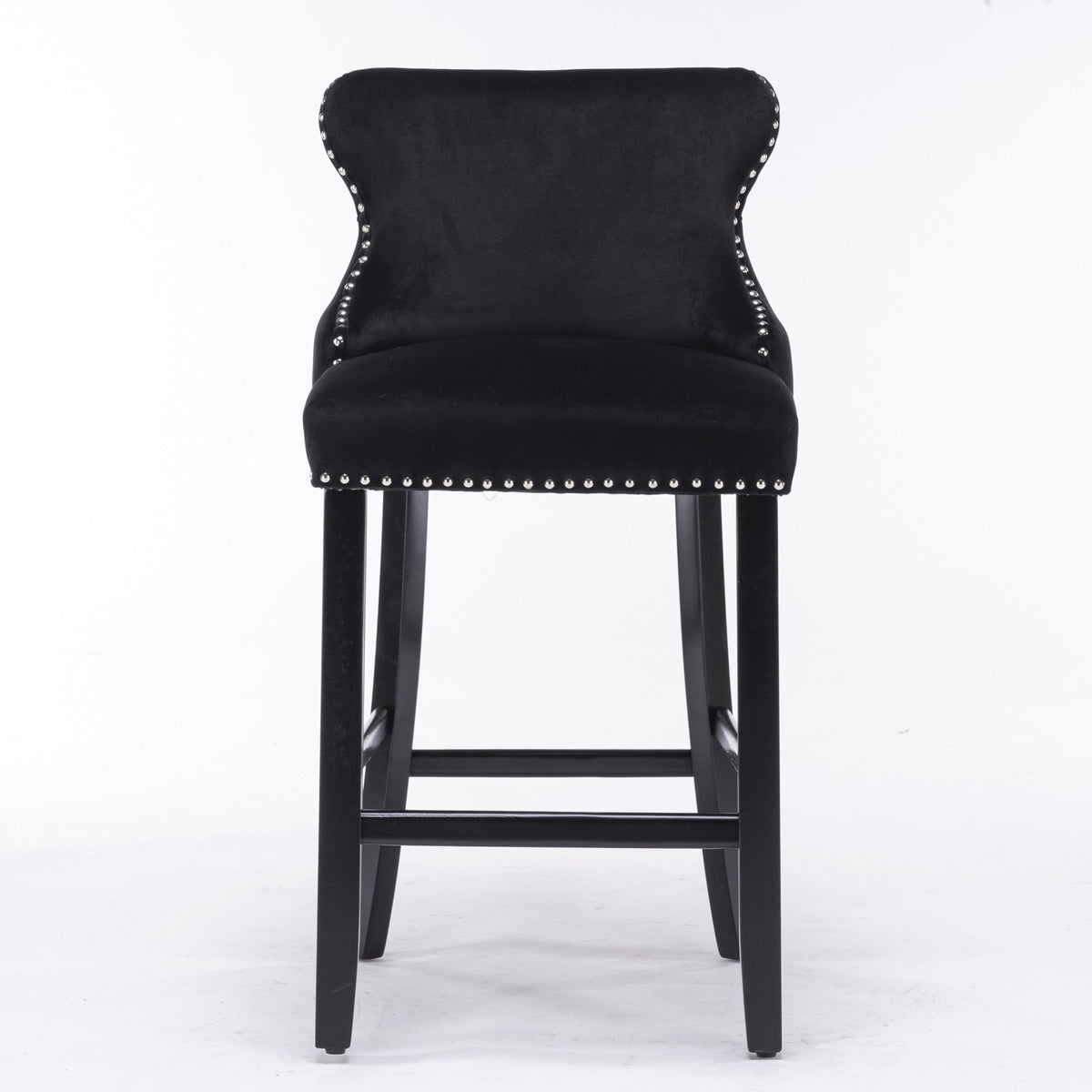 Black Velvet Wing Back Bar Stool with Tufted Buttons