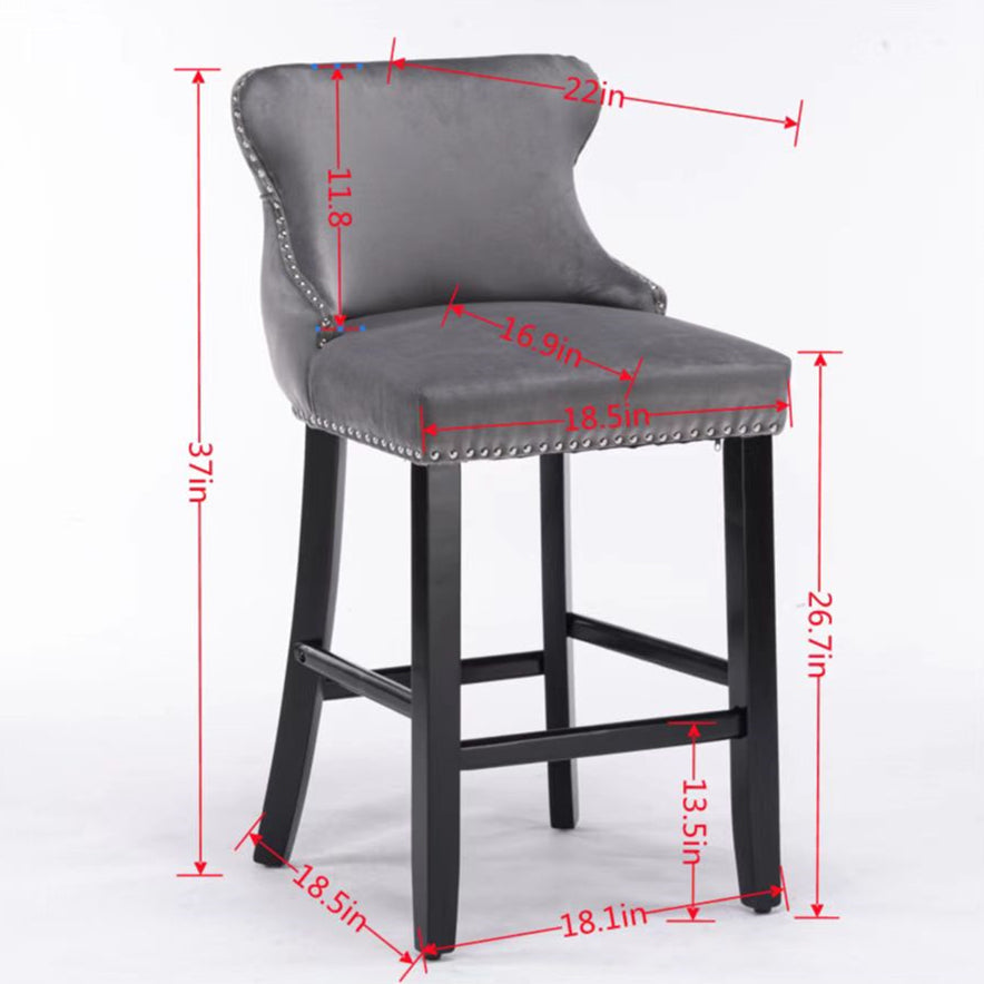 Velvet Wing Back Bar Stools Set of 2 with Nailhead Trim