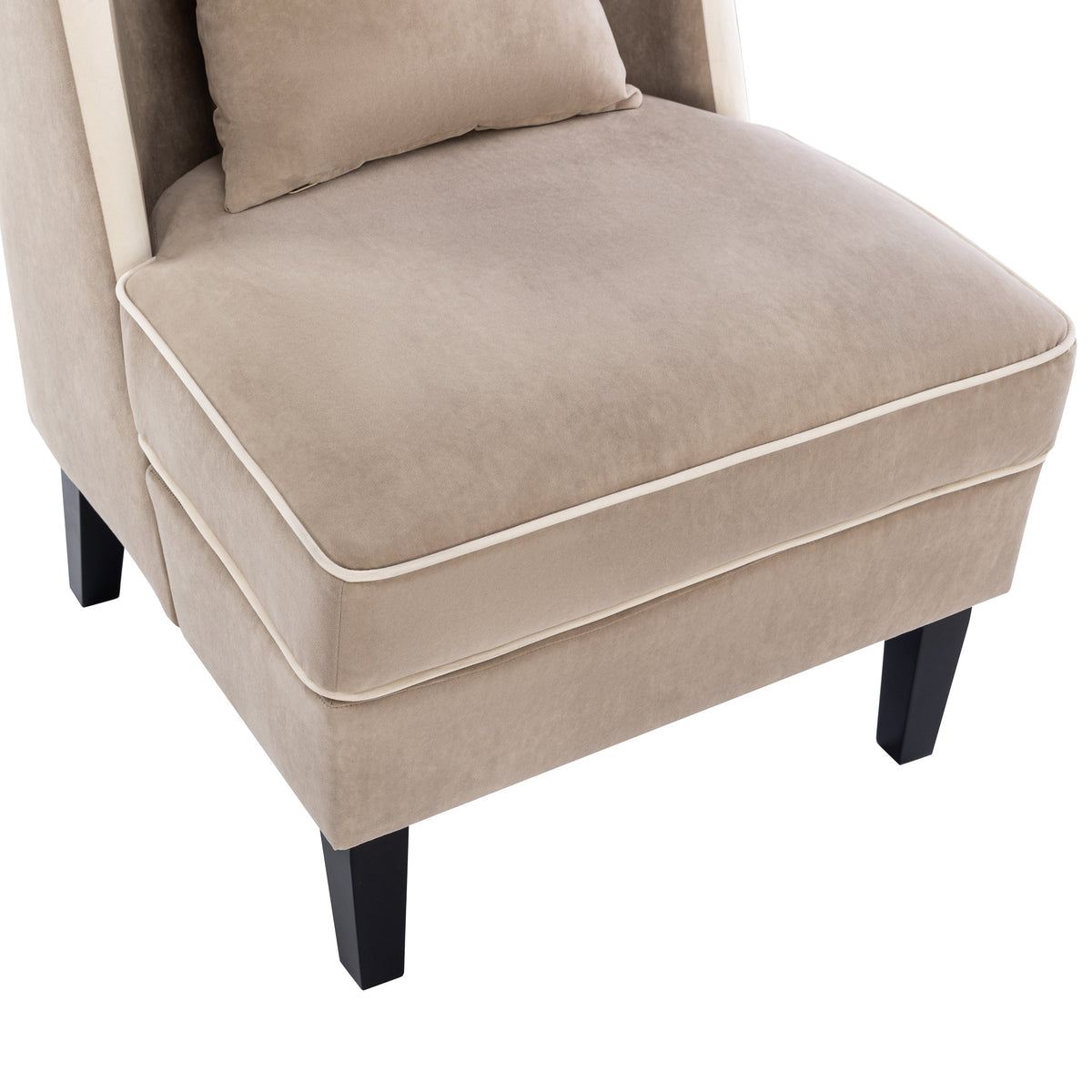 Velvet Accent Chair with Cream Piping for Living Rooms