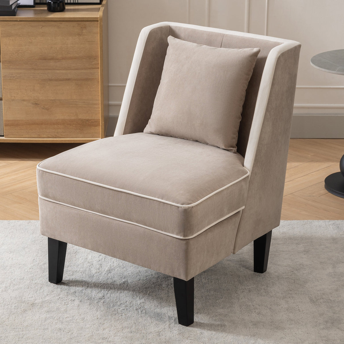 Velvet Accent Chair with Cream Piping for Living Rooms