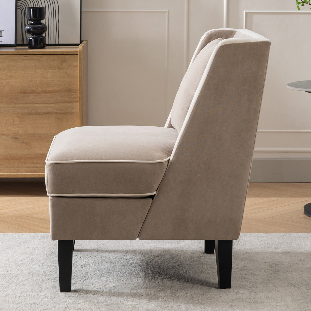 Velvet Accent Chair with Cream Piping for Living Rooms