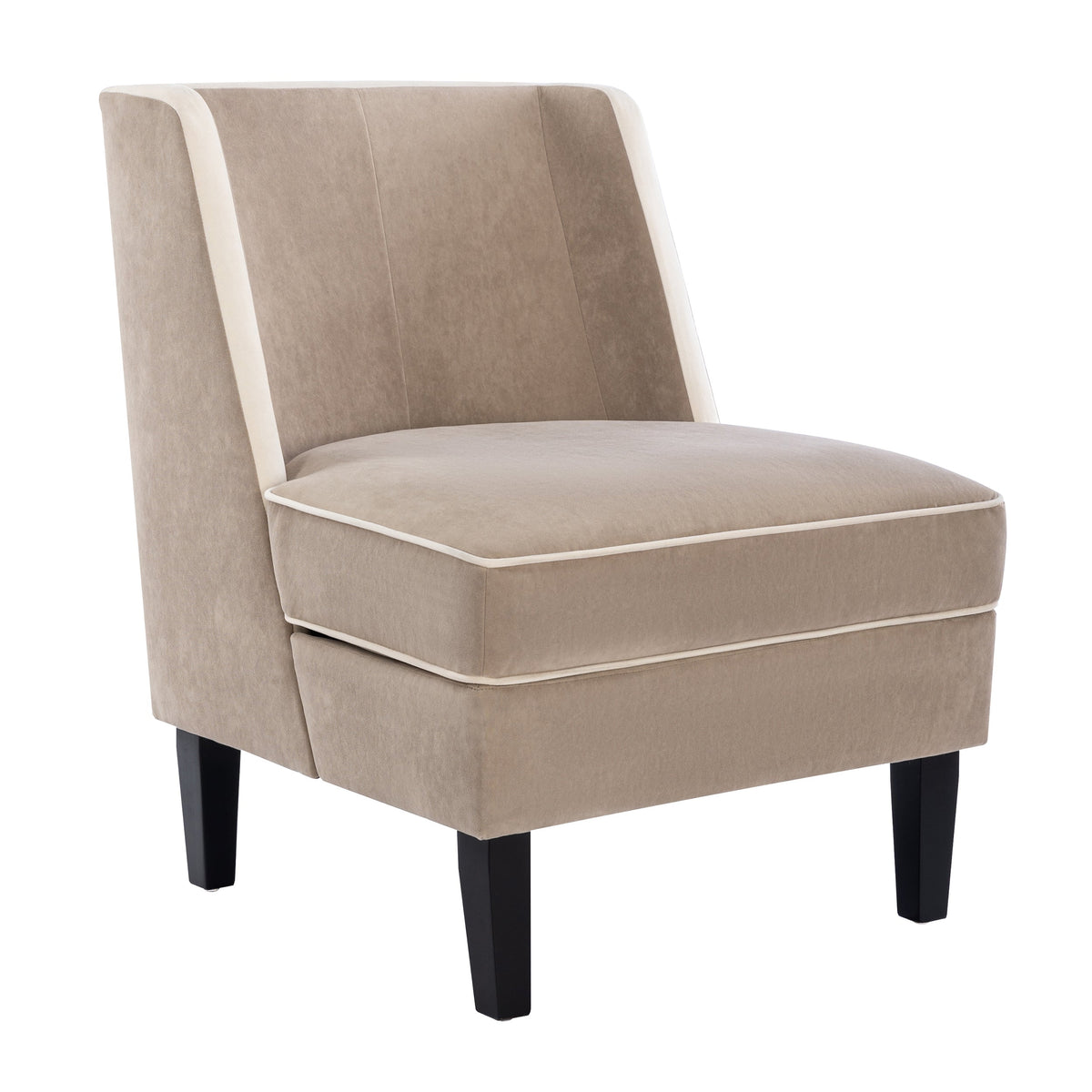 Velvet Accent Chair with Cream Piping for Living Rooms