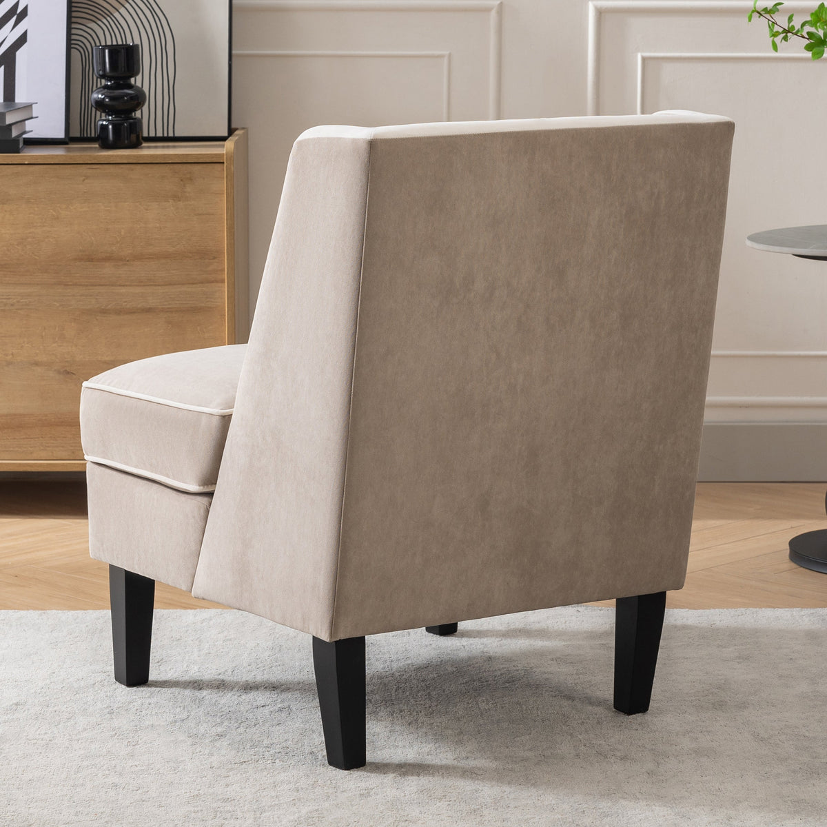 Velvet Accent Chair with Cream Piping for Living Rooms