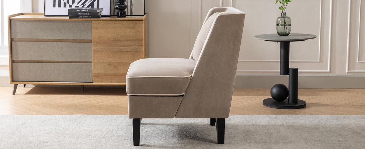 Velvet Accent Chair with Cream Piping for Living Rooms